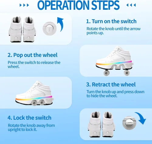 Vista 3 de Zapatillas de Patines de Ruedas para Niñas, Niños, Mujeres, Hombres, Zapatos de Patinaje de Doble Fila, Zapatillas con Ruedas Retráctiles, Patines
