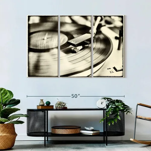 Vista 203 de Elephant Stock BW - Reproductor de discos de vinilo para pared, lienzo horizontal, decoración de pared de sala de estar de 3 piezas, impresión