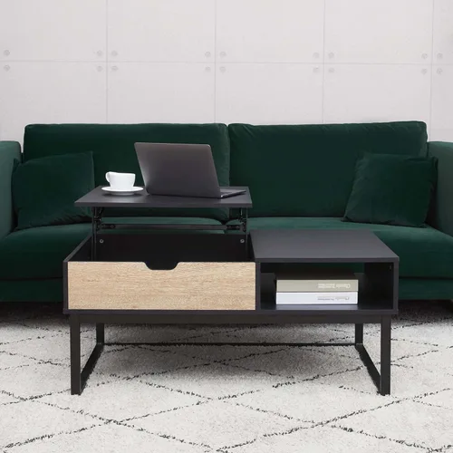 Vista 2 de Peaktop - Mesa auxiliar elevable con almacenamiento y patas de metal