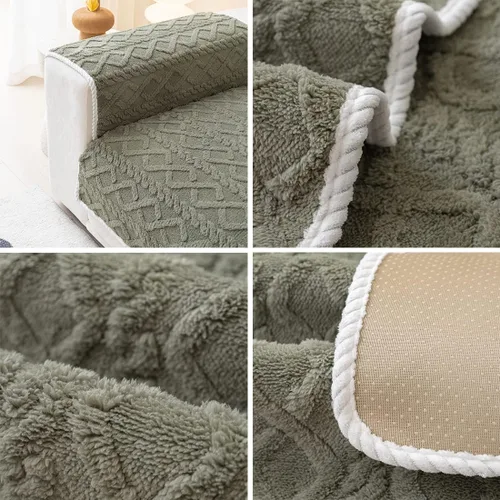 Vista 7 de vctops Fundas de sofá de jacquard geométrico de lujo para sofá de granja, funda neutra antideslizante para sofá seccional, funda suave y cálida