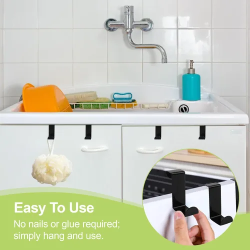 Vista 6 de Over Cabinet Door Hooks, 8Pcs Plastic Over Door Single Hooks Multi-Purpose Over The Cupboard Drawer Hooks Space-Saving Hanger Extender Clips Hooks