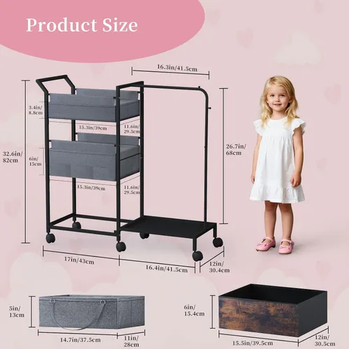 Vista 3 de Organizador de pañales para bebé, carrito rodante de 3 niveles con estante de ropa para niños, carrito de utilidad móvil con divisores y cajones