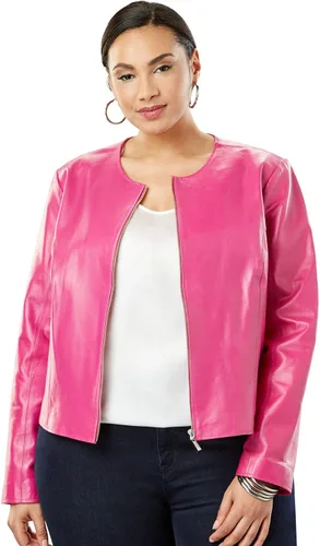 Vista 6 de Jessica London Chaqueta de cuero sin cuello para mujer de talla grande