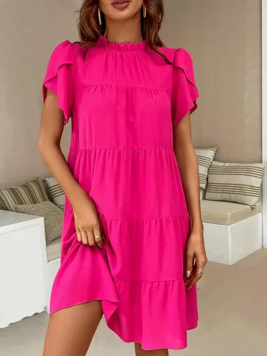 Vista 5 de Verdusa Vestido de manga de pétalo con lazo en la espalda, cuello alto falso, dobladillo con volantes, acampanado, acampanado, para mujer