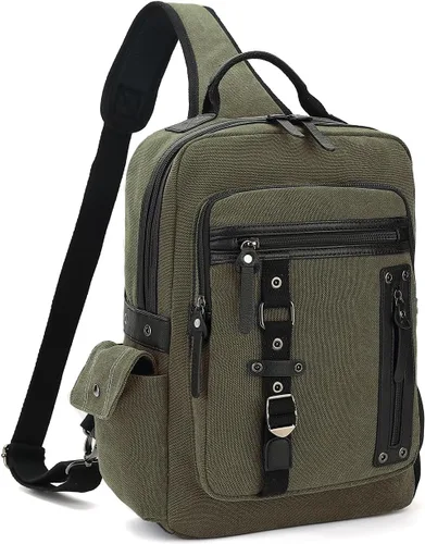 Vista 10 de Bolsa de mensajero vintage, mochila de lona para viajes, bolsa de hombro para hombre, bolsa de doble uso para transporte de mano y transporte cruzado