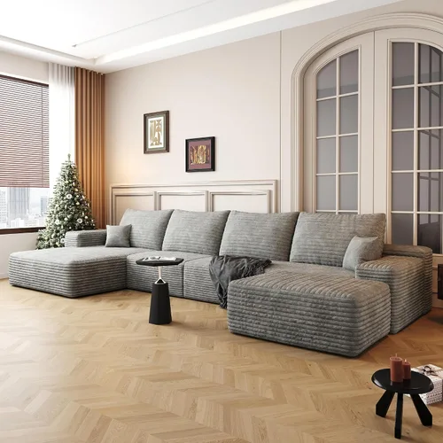 Vista 21 de Sofás seccionales de 105" para sala de estar, sofá cloud con forma de L tapizado, sofás modulares sin estructura rígida, sofá seccional moderno