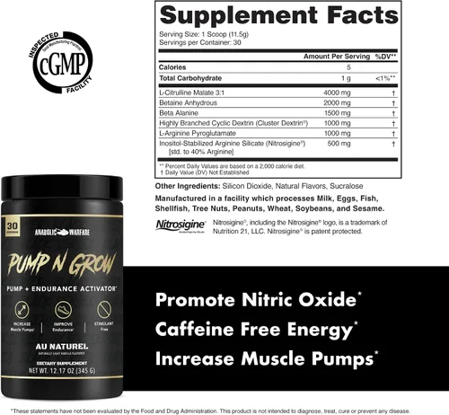 Vista 5 de Anabolic Warfare Pump-N-Grow - Suplemento de bomba muscular sin cafeína antes del entrenamiento con L-citrulina, L-arginina, beta-alanina