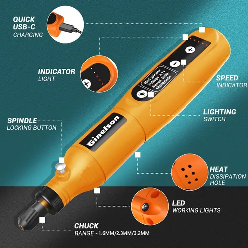 Vista 2 de Herramienta giratoria inalámbrica, kit de mini herramientas rotativas de 5 velocidades variables con 70 accesorios, 3.7 V tipo C herramienta