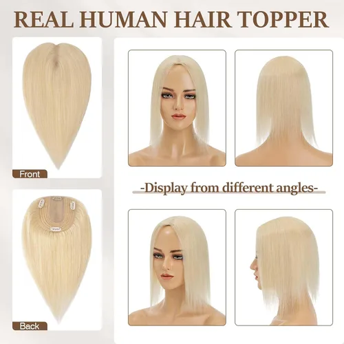 Vista 98 de Rich Choices Pelucas con topper de cabello para mujeres, cabello humano real 100% Remy, sin flequillo, para mujeres con adelgazamiento en la parte