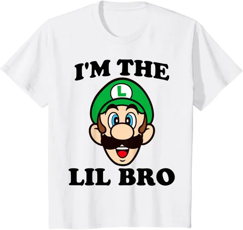 Vista 19 de Super Mario Camiseta de retrato Luigi I'm The Lil Bro, Blanco
