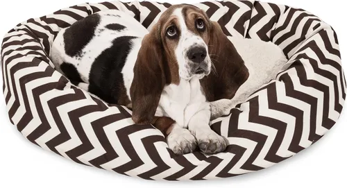 Vista 11 de Cama para perro de 24 pulgadas, color negro Chevron Sherpa Bagel