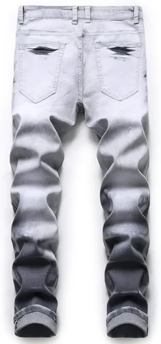 Vista 3 de ZEESEN Jeans rasgados para hombre, ajustados, ajuste regular, pierna cónica, desgastados, pantalones de mezclilla para hombre con agujero