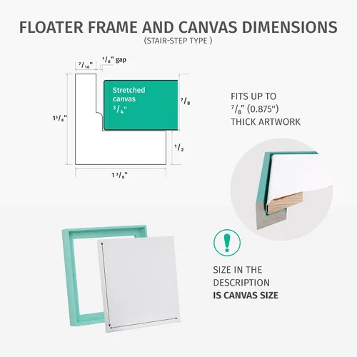 Vista 4 de PIXY CANVAS Paquete económico de lienzo estirado de 8 x 8 pulgadas de profundidad y marco flotante para tus pinturas/obras de arte, arte de pared