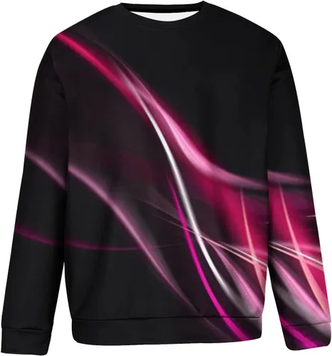 Vista 3 de VALSEEL Sudaderas de moda para hombre, con estampado de líneas 3D, sin botones, casual, cuello redondo, otoño, casual, manga larga
