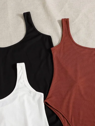 Vista 3 de SheIn Body casual de 3 piezas sin mangas para mujer cuello redondo ajustado 4 piezas