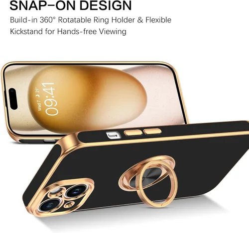 Vista 5 de BENTOBEN Funda compatible con iPhone 15, funda para teléfono iPhone 15, ajuste delgado, soporte de anillo de 360°, soporte magnético para automóvil