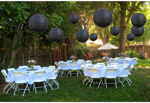 Vista 5 de 10 linternas de papel negras decorativas chinas/japonesas colgantes redondas de papel para cumpleaños, bodas, Navidad, novia, decoración del hogar