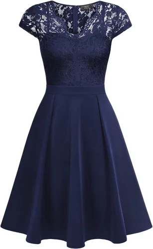 Vista 5 de MISSMAY Vestido de cóctel con cuello en V y encaje floral retro para mujer