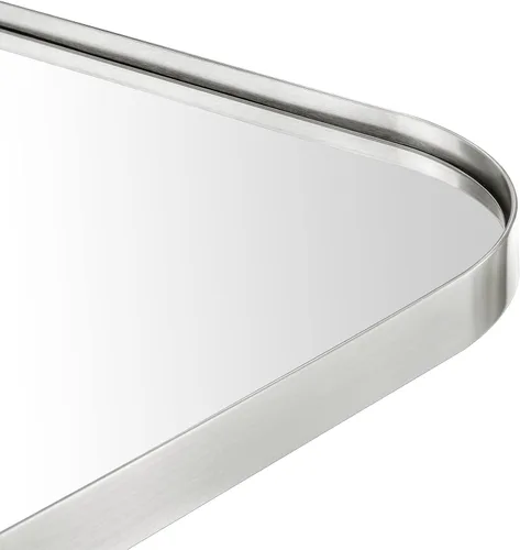 Vista 4 de Espejo de pared rectangular redondeado de níquel cepillado de 22 x 30 pulgadas, espejo de pared rectangular con marco de metal de acero inoxidable