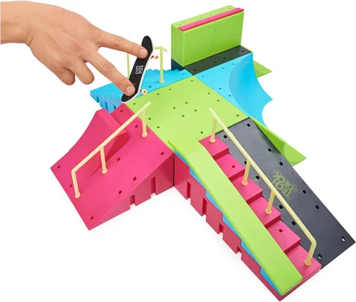 Vista 7 de Tech Deck, Neon Mega Park X-Connect Creator, juego de rampas personalizables que brillan en la oscuridad con 2 monopatines de dedo Blind, más de 90