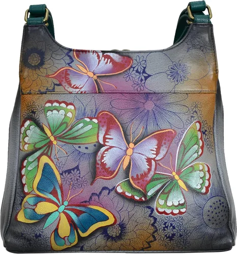 Vista 9 de Anna by Anuschka Bolso de cuero pintado a mano con triple compartimento para mujer