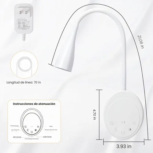 Vista 8 de SANKEDOU Luz de lectura LED para montaje en pared, luces de lectura de cabecera con control táctil, 5 regulables, salida USB, luz nocturna