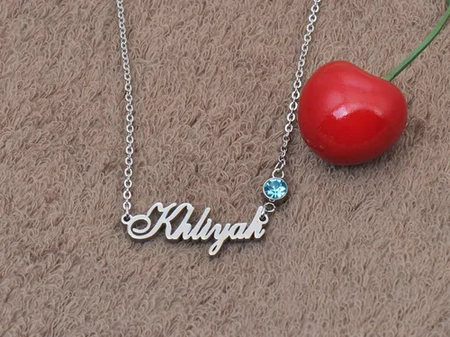 Vista 4 de GR35Z9 Collar con colgante con nombre personalizado con piedra natal para ella
