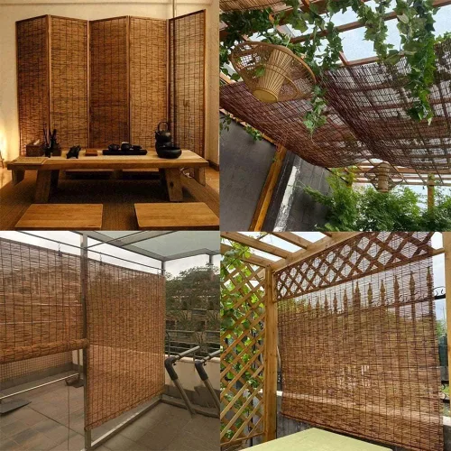 Vista 7 de Persianas enrollables de bambú retro, persianas de bambú natural para patio, persianas de bambú sin cordones o con levantador, persianas romanas