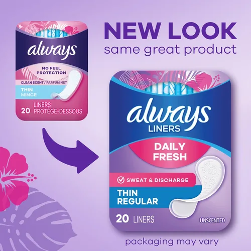 Vista 2 de Always Daily Fresh Thin Liners, absorción regular, protectores de braga sin perfume, 864 unidades, paquete de 4
