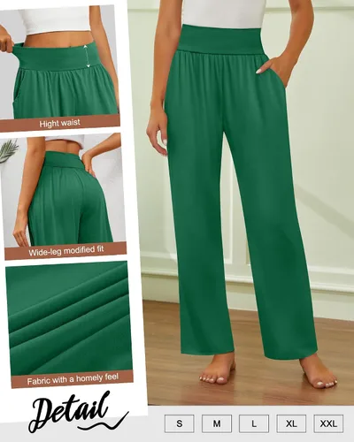 Vista 30 de Neer - Conjunto de 3 pantalones de yoga de pierna ancha para mujer - Pantalones deportivos cómodos, holgados, de cintura alta y casuales