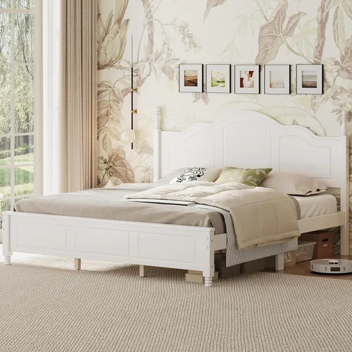 Vista 8 de Marco de cama de madera de pino de estilo retro con cabecero, no necesita caja de resortes, nogal oscuro Retro Style,Wood Bed Frame,No Spring Box