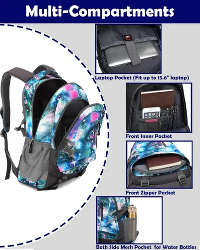 Vista 2 de Mochila para la escuela, universidad, portátil, viajes, estudiantes, antirrobo con puerto de carga USB, Galaxy Color F, Mochilas Daypack