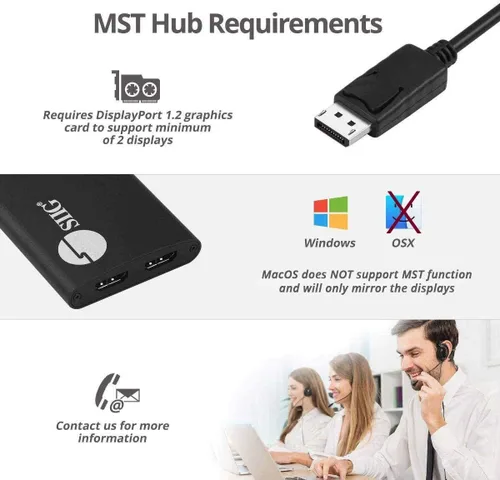 Vista 6 de SIIG - Divisor DisplayPort para monitores duales, DisplayPort 1.2 a 2 HDMI MST Hub divisor de video, monitor en cadena DisplayPort margarita,