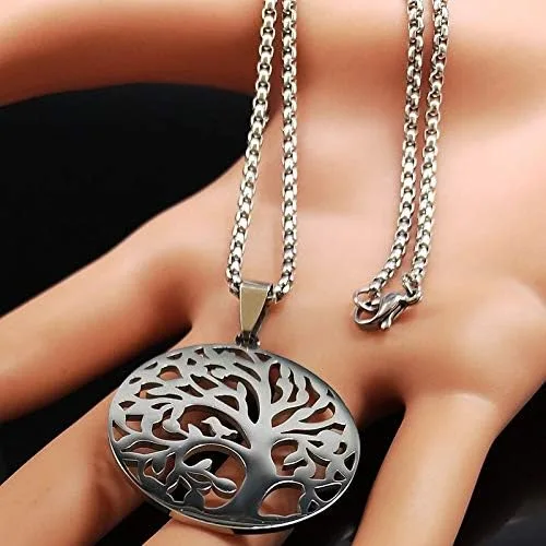 Vista 2 de 2024 Tree of Life Stainless Steel Necklaces for Women Silver Color Statement Necklace Jewelry Bisuteria