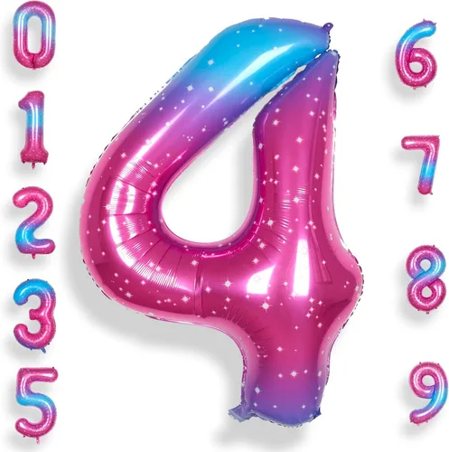 Vista 17 de Globo de número 0 de 40 pulgadas para niño o niña grande estrellado 0-9, globo de Mylar grande del número 0, globos de feliz cumpleaños 0