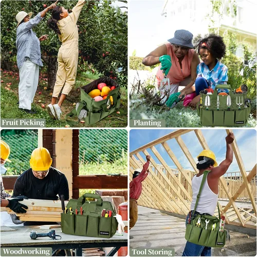 Vista 6 de Raynesys Bolsa de mano de jardín, organizador de herramientas de jardinería con bolsillos y asa, bolsa de almacenamiento de jardín resistente 900D