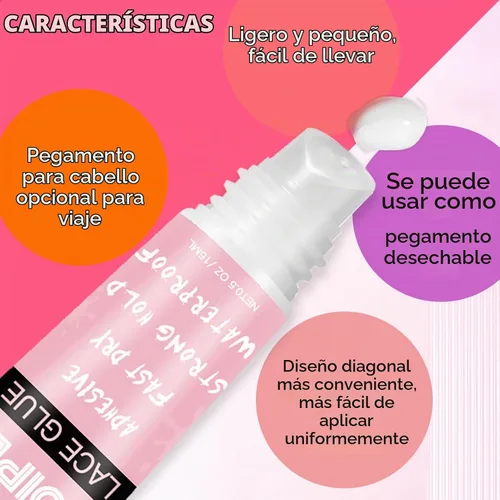 Vista 2 de Pegamento de peluca para pelucas de encaje frontal, 0.5 onzas de pegamento de peluca de encaje frontal impermeable para pelucas, adhesivo