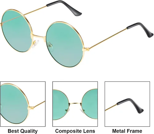 Vista 4 de Blulu 10 pares de gafas de sol John Hippie retro redondas estilo 60 gafas de sol circulares para hombres y mujeres disfraces fiestas regalos