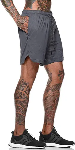 Vista 3 de HANERDUN - Pantalones cortos deportivos para hombre, 2 en 1, con bolsillo