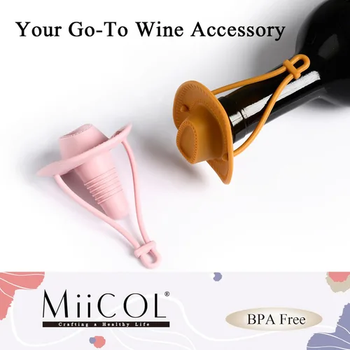 Vista 5 de Miicol Tapones de vino, tapón Prosecco, tapón de silicona para botella de vino, tapón de champán con sombrero de vaquero, accesorios de vino, regalo