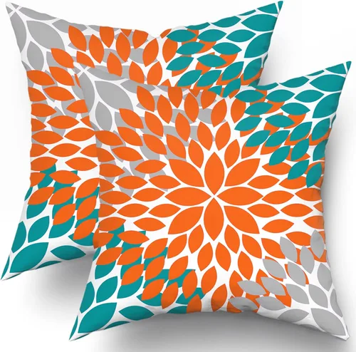 Vista 20 de Juego de 2 fundas de almohada de 18 x 18 pulgadas, diseño de dalias de color azul claro, modernas, rústicas, decorativas, de algodón, con Azul
