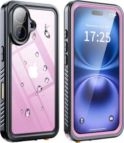 Vista 9 de ANTSHARE Funda impermeable IP68 para iPhone 16, negro/transparente Lente incorporada/protector de pantalla, protección militar contra caídas, funda