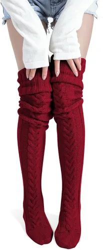 Vista 20 de Pcavin Calcetines altos hasta el muslo para mujer, calentadores de piernas 1 piezas-negro