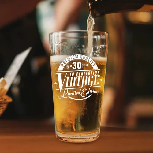 Vista 5 de Vaso de cerveza de 30 años de edición vintage para hombres y mujeres (30 aniversario) de 16 onzas, vasos de cerveza de pinta de feliz cumpleaños