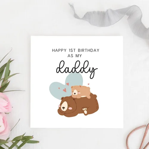 Vista 3 de TEEMI - Feliz primer cumpleaños como mi papá, lindo oso/tarjeta de primer cumpleaños para papá, bonita tarjeta de cumpleaños/tarjeta de felicitación