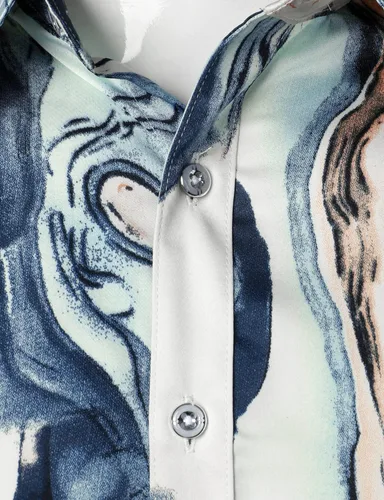 Vista 4 de ZEROYAA Camisas de vestir de satén de manga larga con botones para hombre