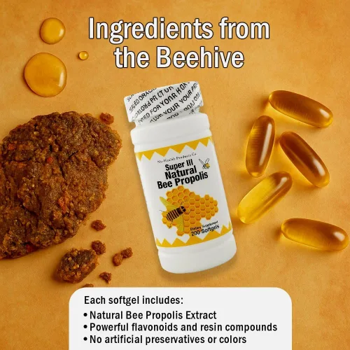 Vista 3 de Nu-Health Super III Natural Bee Propolis, Vitamina C Zinc, 200 cápsulas blandas
