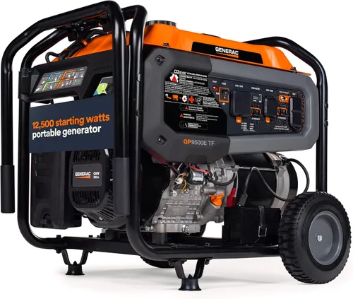 Vista 12 de Generac - Generador de gas portátil de 6,875 vatios de arranque, con EFI y kit de mango 5,500 Running Watts, Home Backup, RV Ready, Quiet, Long