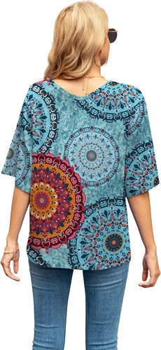 Vista 6 de SUEANI - Camiseta de cuello en V para mujer, diseño holgado con manga 34 acampanada