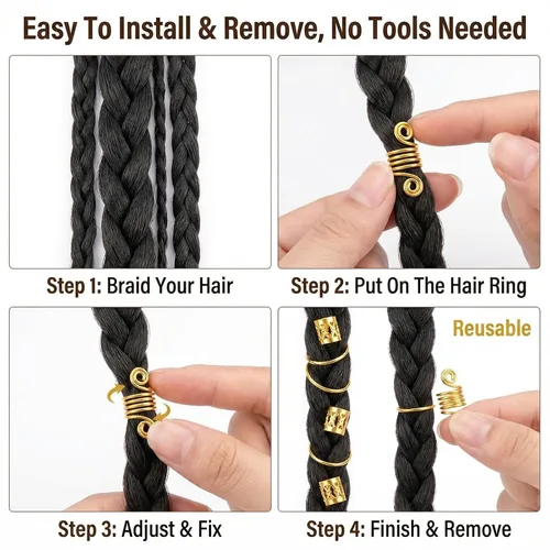 Vista 5 de 60 piezas de accesorios metálicos para el cabello de estilo surtido, anillos para puños, cuentas de bobina, botones de rastas, decoraciones